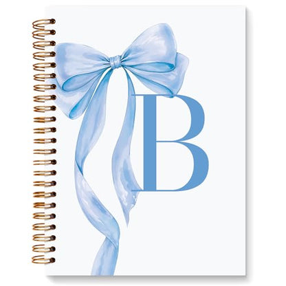 JXREQ Coquette Blue Bow Personalized Notebook, Initial Letter B Monogram Journal, Preppy Girly Ribbon Bow Journal, Monogrammed Gifts for Women, Aesthetic Spiral Notebook 5.5x8.3 - color: B Blue