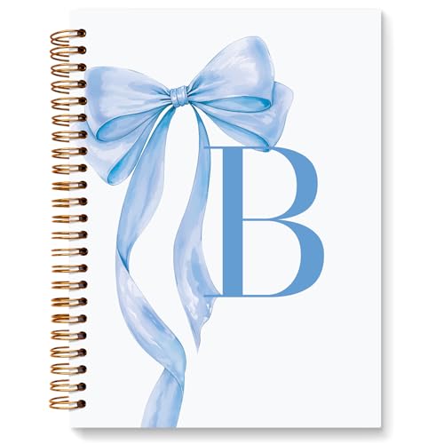 JXREQ Coquette Blue Bow Personalized Notebook, Initial Letter B Monogram Journal, Preppy Girly Ribbon Bow Journal, Monogrammed Gifts for Women, Aesthetic Spiral Notebook 5.5x8.3 - color: B Blue