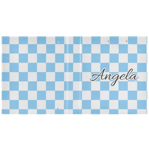 Custom 3 Ring Binder 1.5 Inch Round Rings Light Blue Checkered Personalized Name Binders Organizer Fashion View Binder with 2 Pockets for School Office Supplies - color: Multi15