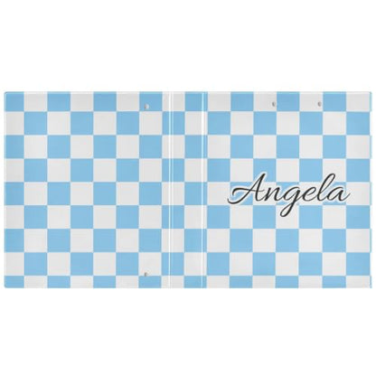 Custom 3 Ring Binder 1.5 Inch Round Rings Light Blue Checkered Personalized Name Binders Organizer Fashion View Binder with 2 Pockets for School Office Supplies - color: Multi15