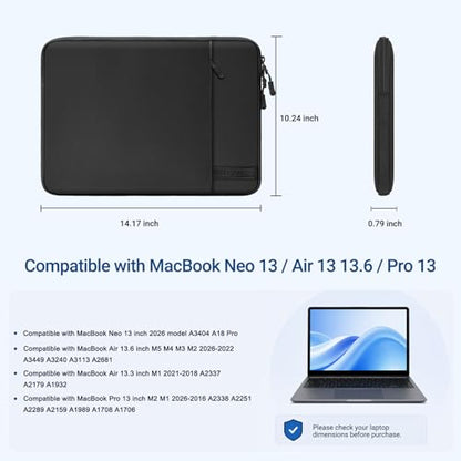 MOSISO Laptop Sleeve Compatible with MacBook Neo 13 inch 2026 A3404 / Air 13.3 13.6 M5 M4 M3 M2 M1 / Pro 13 M2 M1, 360 Degree Protective Computer Sleeve Bag with Vertical Pocket&Small Case, Black - color: Black