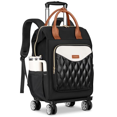 Ytonet Rolling Backpack for Women, 15.6 In Rolling Laptop Backpack with 4 Spinner Wheels, 2 In 1 Roller Travel Backpacks with Detachable Trolley, Carry On Rolling Laptop Bag for College Business Work - color: Beige Brown