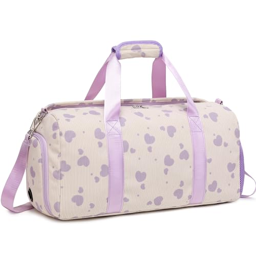 Jumpopack Corduroy Dance Bag Girls Duffle Bags Gymnastics Overnight Sleepover Gym Bag with Shoe Compartment and Wet Pocket,Heart Shape - color: Heart Beige
