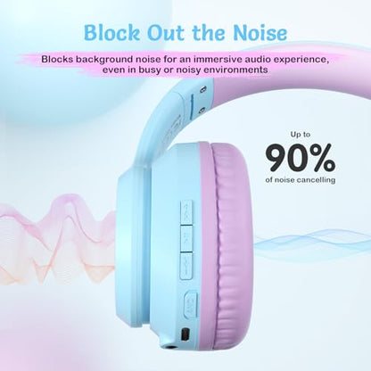 TONOSHARK Kids Bluetooth Headphones with Active Noise Cancelling, Wireless Over-Ear Headphones for Boys Girls, Foldable, Adjustable, 40H Playtime, Mic for School Travel (Purple Blue) - color: Purple blue