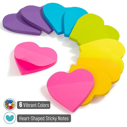 Mr. Pen- Heart Sticky Notes, 2.8"x2.85", 12 Pads, 720 Sheets, Bright Color | Heart Shaped Sticky Notes Bulk, Cute Self-Stick Note Pads, Perfect for Office, School, Home, Study & Organization - color: Bright