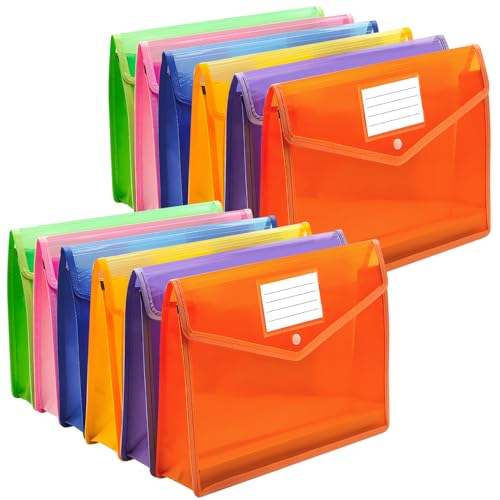 Plastic Expanding File Folder,Envelope Folders for Documents, File Folder Organizer Holder with Snap Closure,Waterproof Transparent File Folder,Large Capacity, Fit Letter/A4 Size (Multicolor-12 Pack) - color: Multicolor, size: 12 Pack