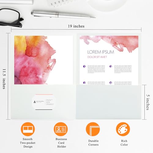 pmybupo 100Pcs White Folders with Pockets and Business Card Holder,2 Pocket Folders for School,Home or Office,Durable Heavy Duty File Folders - color: White