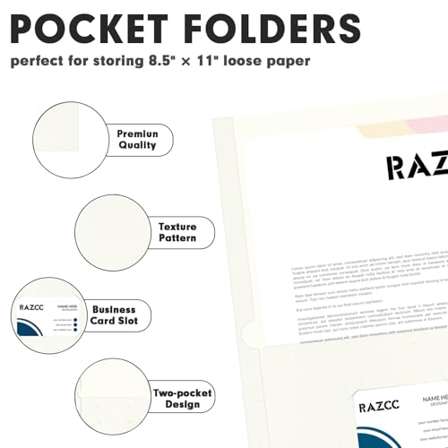 Two Pocket Folders, RAZCC 30 Pack File Folders with Pockets Fit Letter Size Paper, Thick Paper File Folder for School Office Business Home (White) - color: White