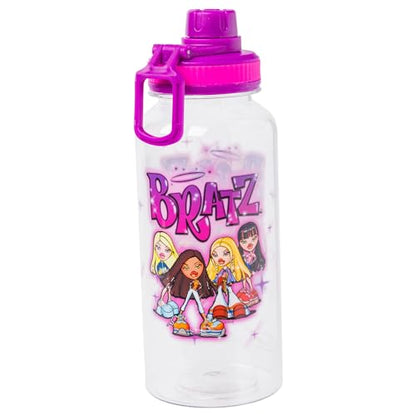 Silver Buffalo Bratz Airbrush Featuring Yasmin, Sasha, Jade, and Cloe Twist Spout Plastic Water Bottle with Stickers You Stick Yourself, 32 Ounces | Sasha, Jade and Cloe, Twist Spout, Sticker Set, You Stick Yourself, 0.95 Liters - color: Bratz