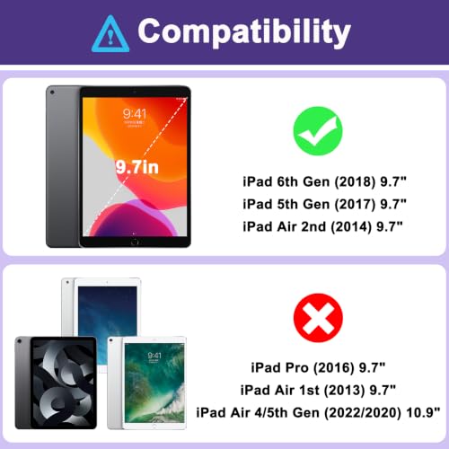 iPad 6th Generation Cases, iPad 5th Generation Case, iPad 9.7 Inch Case, Hybrid Shockproof Rugged Drop Protection Cover Built with Kickstand for iPad 9.7 inch A1893 / A1954 / A1822 / A1823 - color: Purple+Black