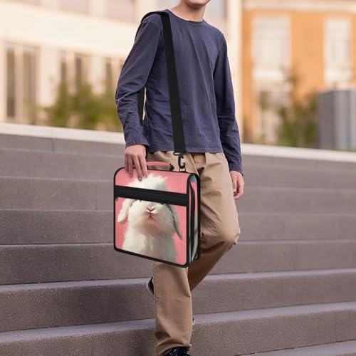 Rabbit Pink Zipper Binder, 3 D-Ring Expanding File Folder with Handle & Adjustable Shoulder Strap, 400 Sheets Capacity Multi-Pocket Organizer for 13 Inch Laptop - color: Rabbit Pink