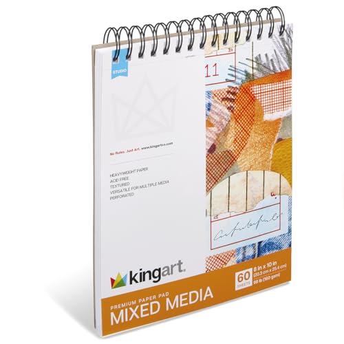KINGART Mixed Media Sketchbook – 8x10 Inch, 1-Pack – 60 Sheets (98 lb / 160 GSM), Heavyweight Acid-Free Paper – Spiral-Bound Art Pad for Wet & Dry Media