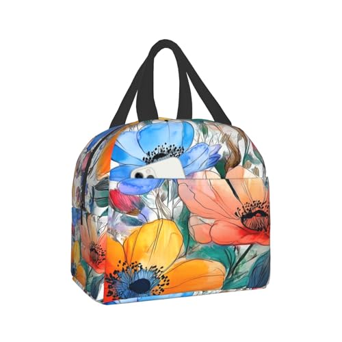 Watercolor Floral Insulated Lunch Box for Women Men， Colorful Leaf Flowers Reusable Lunch Tote Bags Thermal Cooler Lunch Bags for Office School Picnic Hiking - color: watercolor floral