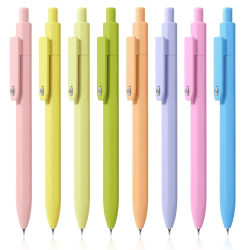 Piochoo Gel Pens, 8 Pack Fine Point Black Ink Smooth Writing Ink Pen, Retractable Quick Dry Aesthetic Cute Pens for Women Nurses School Office Supplies - color: Rainbow Colors