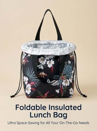 Double-Handle Lunch Bag, Insulated Waterproof Reusable Tote for Women/Students, Fits 2 Bento Boxes + Water Bottle - Ideal for School/Office/Picnic(European Lily) - color: European Lily