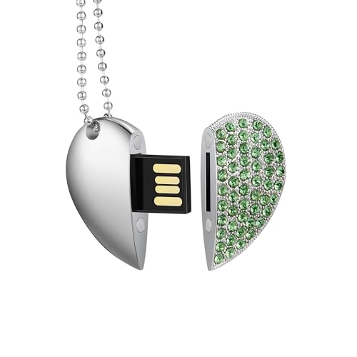 USB Flash Drive, 16GB/32GB/64GB/128GB USB2.0 Heart Shape Memory Stick Date Storage Pendrive Thumb Drives with Chain (32GB,Green Heart) - color: Green Heart, size: 32GB