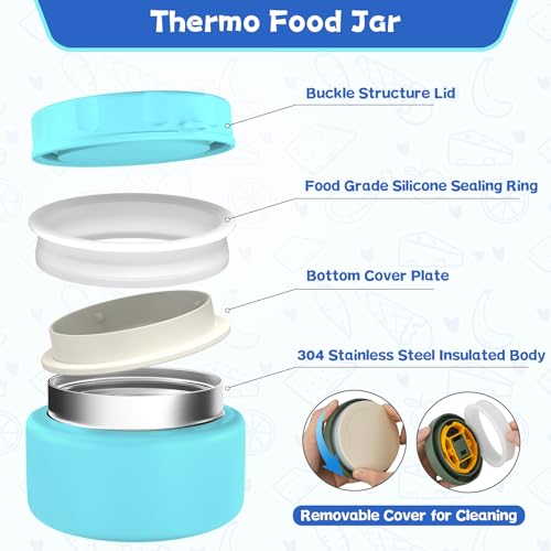 Aimsnk Kids Lunch Box with Thermo Insulated Lunch Bag for School, Blue | Kids Bento Lunch Box with 8oz Food Jar, Leak Proof Hot Soup Lunch Containers with 4 Compartment, Warm Lunchbox for Toddler - color: Blue