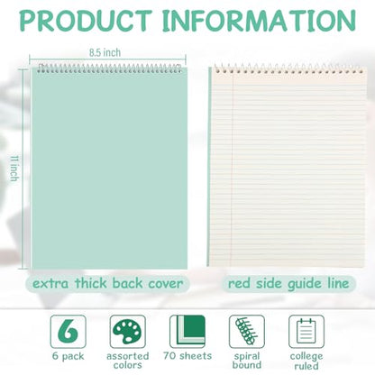 Maitys 6 Pcs Legal Pad Steno Spiral Notebook 8.5" x 11" Top Bound Spiral Pads Hard Cover College Ruled Notepad 70 Sheet Pad for School Office University Home(Cute Color,Iridescent Style) - color: Cute Color, style: Iridescent Style