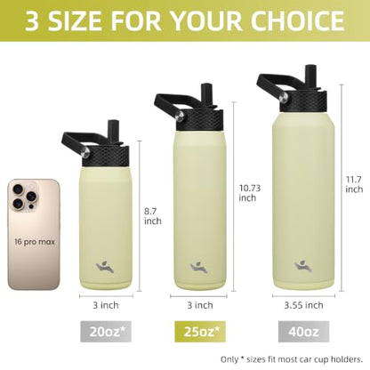Konokyo 25oz Insulated Stainless Steel Water Bottle with 3 Lids, Leakproof BPA-Free Bottle with Straw Lid, Sip Lid and Flex Cap for Gym, Travel, School, Office, Macaron Green - color: Macaron Green, size: 25 Ounces