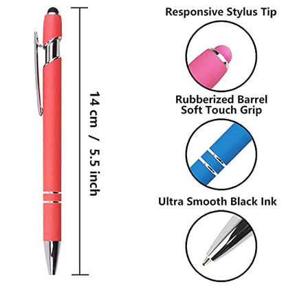 Oddmoal Ballpoint Pen with Stylus Tip, Soft Touch Click Metal Pen, 1.0mm Medium Point, Black Ink, 12 Count(Peach) - color: Peach - 12 Pens