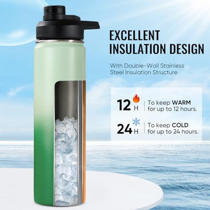 Fijinhom Insulated Water Bottle with Handle, 304 Stainless Steel Water Bottles with Wide Mouth, Double Wall Vacuum Sports Water Bottle, BPA Free, Keep Cold and Hot, 24 Ounces, Jungle Fade - color: Jungle Fade, size: 24 Ounces