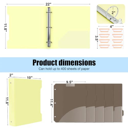 4 Pack 2 Inch 3 Ring Binder, with 5 Double Pocket Tab Dividers Fits | Fits 8.5x11" Letter Size, Holds 400 Sheets, Large Capacity Colorful Three Ring Binder for School, Office, Teacher Supplies - size: 2 Inch Round Ring
