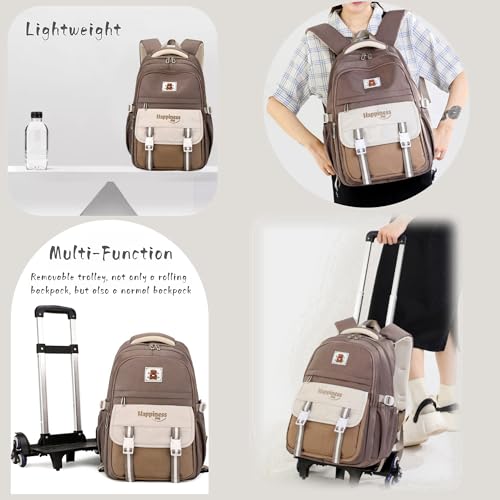 Purple Rolling Backpack for Girls Elementary Middle School Bags, Girls Backpack for Kids with 6 Wheels, Purple - color: 6 Wheels-02-purple, style: 6 Wheels