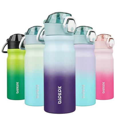 BJPKPK 18oz Insulated Water Bottle with Straw Stainless Steel Double Wall Water Bottles BPA Free Leak Proof Thermal Flask with Lockable Flip Lid and Soft Silicone Spout,Ocean Dream - color: A-Ocean Dream, size: 18 Ounces