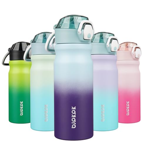 BJPKPK 18oz Insulated Water Bottle with Straw Stainless Steel Double Wall Water Bottles BPA Free Leak Proof Thermal Flask with Lockable Flip Lid and Soft Silicone Spout,Ocean Dream - color: A-Ocean Dream, size: 18 Ounces