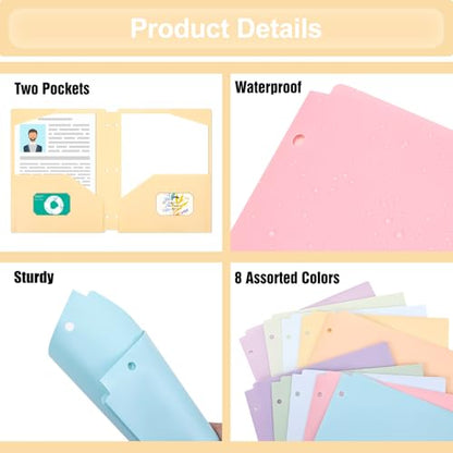 EOOUT Plastic Folders with Pockets, 3 Hole Punch Folders for 3 Ring Binder, 10 Pastel Colors, Heavy Duty File Folders for School Office Supplies(10pcs) - color: Pastel, style: 10pcs