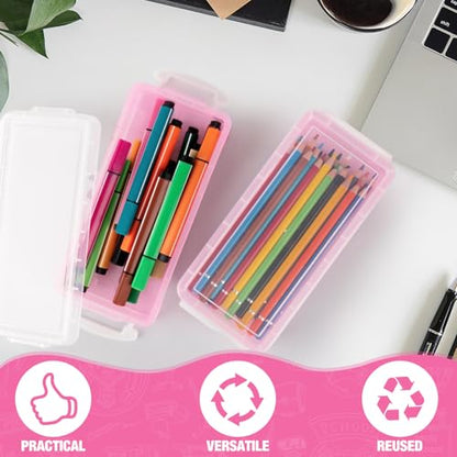Gueevin 24 Pcs Large Capacity Plastic Pencil Box Clear Plastic Pencil Case Crayon Box with Snap Tight Lid Watercolor Pen Storage Brush Organizer Drawing Tools Container (Light Pink) - color: Light Pink
