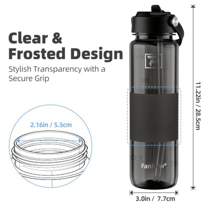 Fanhaw 32 oz Clear Water Bottle with Straw Lid - Tritan, BPA-Free, Lightweight, Wide Mouth, Leak-Proof, Perfect for Gym, Travel, School, Office, and Sports(Black) - color: Black