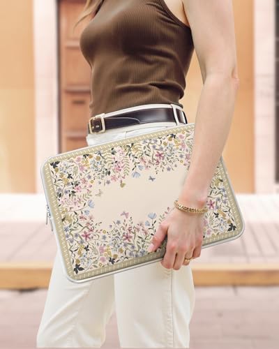 iCasso Laptop Carrying Case 13 inch,Stylish Computer Sleeve for Women Girl,13-13.6 inch Laptop Sleeves Compatible with MacBook Neo/Air/Pro 13-14 Sleeve, HP Dell ASUS Lenovo Chromebook Notebook,Flowers - color: Beige, size: 13-14 Inch