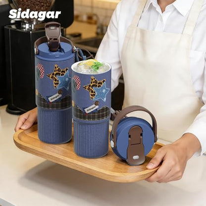26oz Insulated Water Bottle with Straw and Spout Lid, 316 Stainless Steel, 24H Cold 12H Hot, 100% Leakproof Tumbler for Car Cup Holder Fitness Hiking Commute, Star Charm Denim Blue Aesthetic - color: Denim Blue