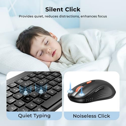 MEETION Bluetooth Keyboard and Mouse, 2.4G + Dual Bluetooth Multi Device, Full Size Silent Ergonomic Keyboard with 4 Level DPI Adjustable Wireless Mouse for Windows, Mac OS Desktop/Laptop/PC, Black - color: Matte Black