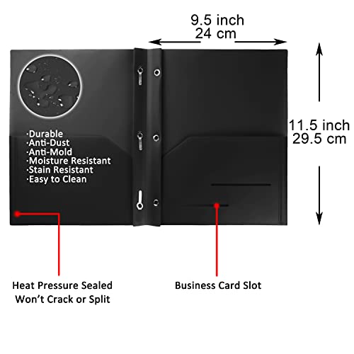 Youngever 6 Pack Heavy Duty Plastic Two Pocket Folders with 3 Prongs, Metal Prongs Fastener, Heavy Duty Plastic 2 Pocket Folder (Black) - color: Black