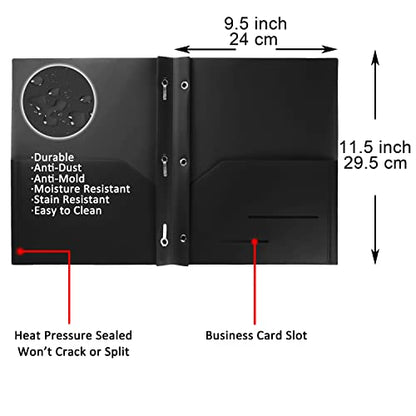 Youngever 6 Pack Heavy Duty Plastic Two Pocket Folders with 3 Prongs, Metal Prongs Fastener, Heavy Duty Plastic 2 Pocket Folder (Black) - color: Black