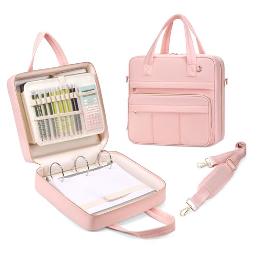 Zipper Binder | 3 Inch O-Ring, 600 Sheet Capacity Trapper Keeper with Shoulder Strap & Handle, Binder Bag with Multiple Storage Pockets, Fits 13" Laptop (Pink) - color: Pink