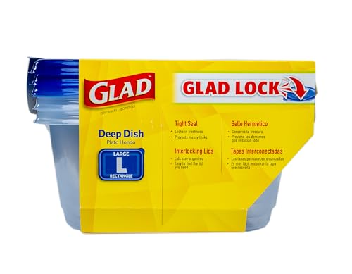 Glad GladWare Deep Dish Food Storage Containers with Lids, Large Rectangle BPA Free Plastic for Soups Salads and Meal Prep, Lock Tight Seal, Microwave Dishwasher Safe, 64 Oz, 3 Count - size: 64 oz - 3 Count, style: Rectangle