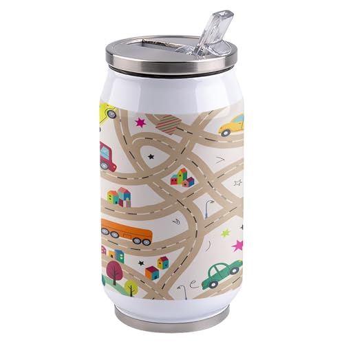 T&H XHome Cars Buses 10oz Stainless Steel Tumbler with Lid & Straw-Double Wall Vacuum Insulated Travel Mug Traffic Lights Water Bottle Coffee Beverage Drinks Cup - size: 10 Ounces