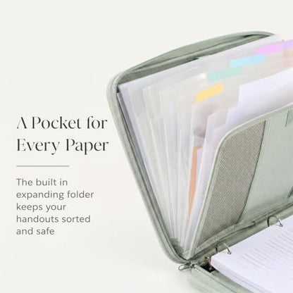 Sturdy 3 Ring Zipper Binder with Strap for School - Beautiful 1 Inch Zip Up Binder with 5-Tab Dividers Holds 420 Sheets, Books & Laptop - Easy to Carry Trapper Keeper Made of Premium Fabrics - color: Sage