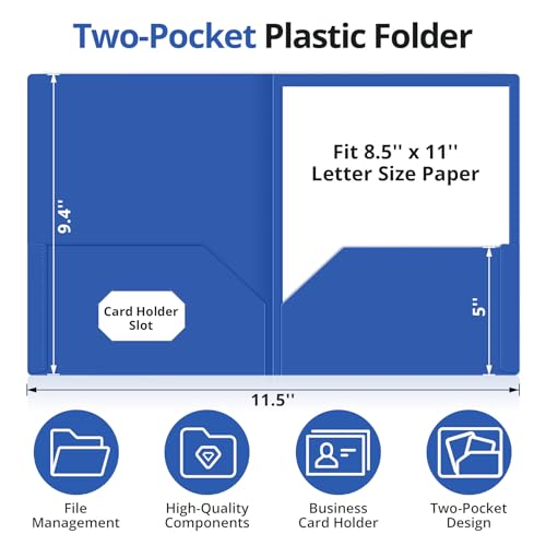 Taja Plastic Folders with Pockets (6 Pack, Blue), 2-Pocket Folders with Business Card Slot, Heavy Duty, Fit Letter Size Documents, Perfect for School, Office & Business - color: D-blue, size: 6 Pack