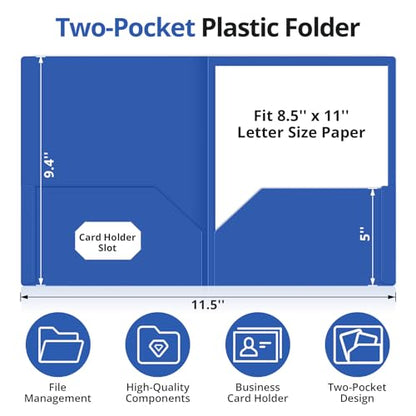 Taja Plastic Folders with Pockets (6 Pack, Blue), 2-Pocket Folders with Business Card Slot, Heavy Duty, Fit Letter Size Documents, Perfect for School, Office & Business - color: D-blue, size: 6 Pack
