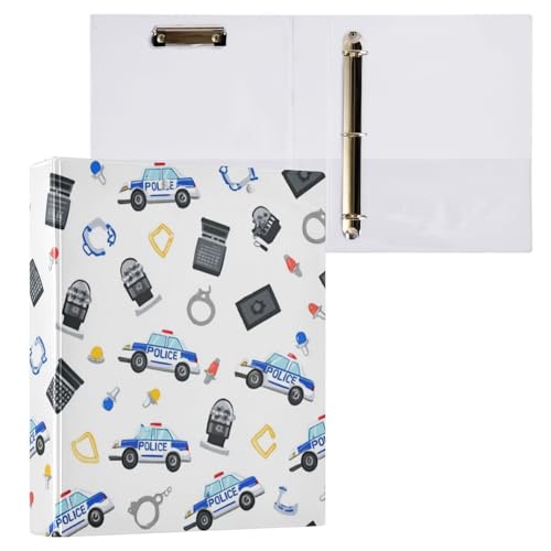 3 Ring Binder Police Car Pattern Binders 1.5 Inch Round Rings Binder Organizer for Letter Size Paper Hardcover Binder for Office Home - color: Police Car Pattern