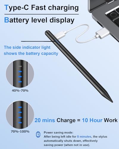 Stylus Pen for iPad (2018-2026), Fast Charge for iPad Pencil with Palm Rejection, Active Pen Compatible with Apple iPad A16 11/10/9/8/7/6, iPad Pro M5/M4/11/12.9", Mini 5/6, Air 3/4/5/M2/M3 (Black) - color: A19D-Black