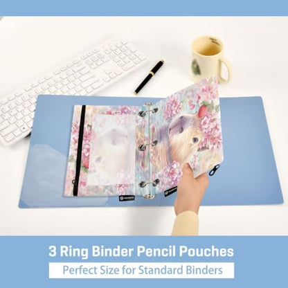 Gredecor 3 Ring Binder Pencil Pouch, Capybara Strawberry Cherry Zippered Pen Case Pouches with Clear Window, 2 Pack Stylish Office & School Supplie - color: Capybara Strawberry Cherry