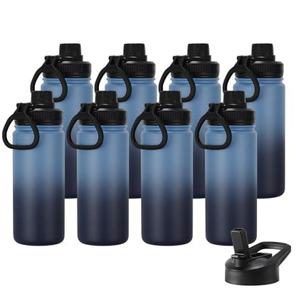 DOMICARE 16 oz Kids Water Bottle for School Stainless Steel Double Wall Vacuum Insulated Water Bottle with Straw lids & Spout Lid, Leakproof BPA Free (Blue/Navy,8) - color: Blue/Navy, size: 16oz/8 Pack