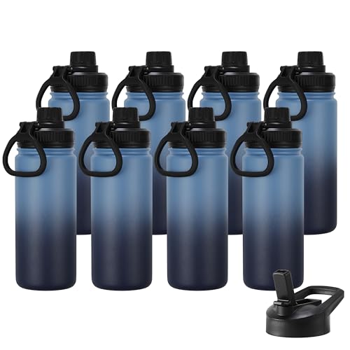DOMICARE 16 oz Kids Water Bottle for School Stainless Steel Double Wall Vacuum Insulated Water Bottle with Straw lids & Spout Lid, Leakproof BPA Free (Blue/Navy,8) - color: Blue/Navy, size: 16oz/8 Pack