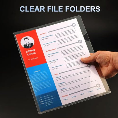 HABGP 14Pcs Clear File Folders Letter Size, Sheet Protectors 8.5 x 11 Inch, Plastic Folders L-Shaped Beveled Open Report Covers Page Paper Document Folder
