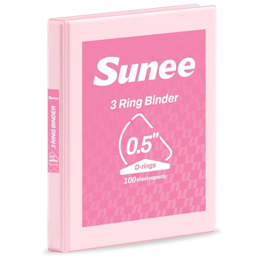 SUNEE 3 Ring Binder, 1/2 Inch D Ring, Clear View PVC-Free (Fit 8.5x11 Inches) for School or Office, Pink, 1 Pack - color: Pink, size: 0.5 Inch, style: 1 Pack